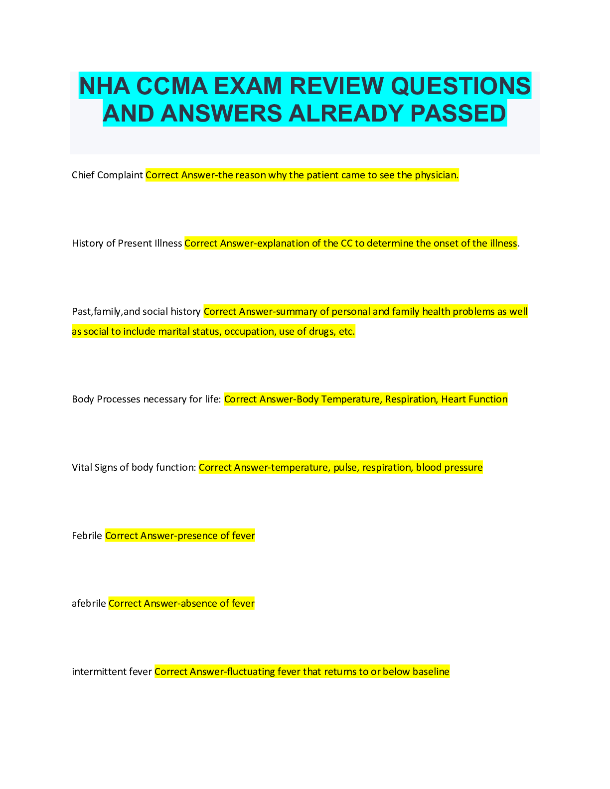 Preview of NHA CCMA EXAM REVIEW QUESTIONS AND ANSWERS ALREADY PASSED